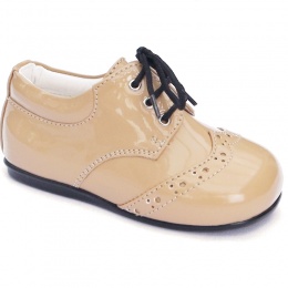 Boys Beige Patent Brogue Lace Up Shoes